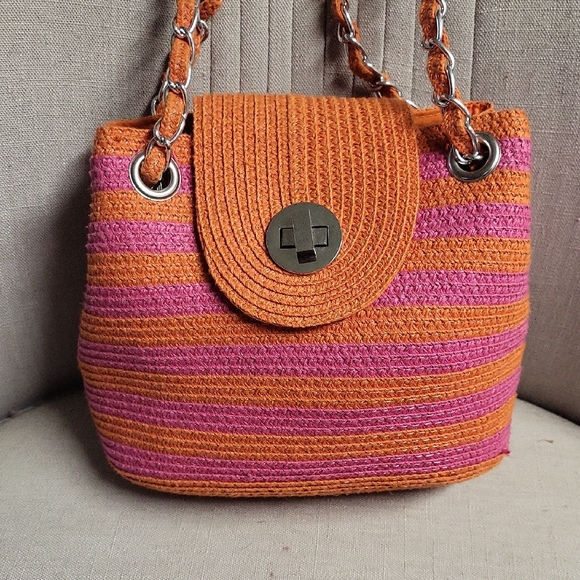 Handbags - Orange and Pink Striped Women's Bag